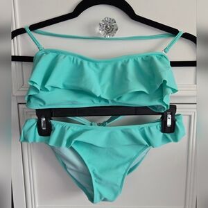 Forever 21 Aqua Ruffle Bikini Top and Bottom Size M